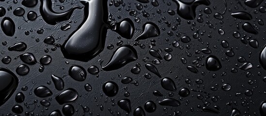 Fototapete - Macro shot of water droplets against a black wallpaper perfect for background design with copy space image