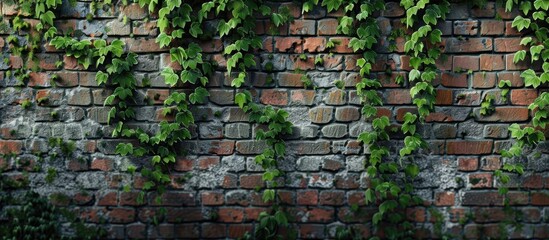 Aufkleber - Old brick wall adorned with ivy creating a picturesque copy space image