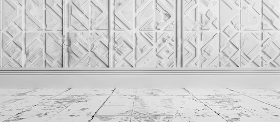 Poster - Background with a patterned texture on a white cement wall in a wide angle copy space image