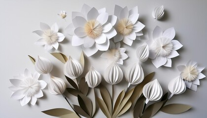 Wall Mural - hello spring white paper flowers