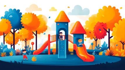 Children playing on the playground - Simple illustration for childlike joy.