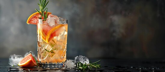 Canvas Print - Crystal glass filled with a summer cocktail made of grapefruit rosemary and ice Ample copy space image available