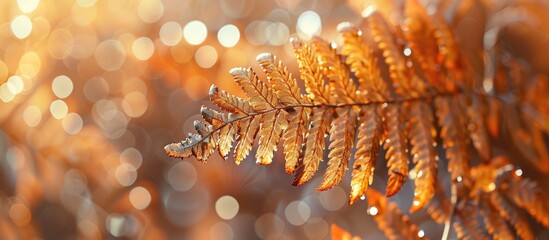 Aufkleber - An autumn themed closeup featuring a damp slightly fuzzy dried fern leaf with a brown hue ideal as a copy space image