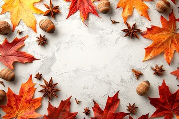 Sticker - Thanksgiving day, seasonal concept. Abstract autumn background. Yellow leaves on stone surface.