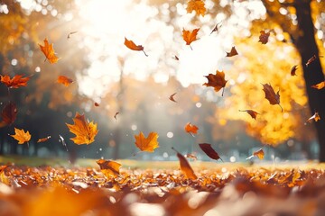 Poster - Autumn park scene with defocused leaves.