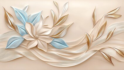 Fototapete - The canvas depicts a flower with many leaves.