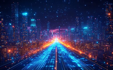 Aufkleber - Design tech sci fi concept background with abstract tower cityscape blue light lines