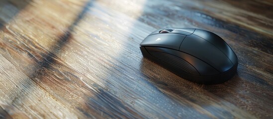 Poster - Close up of a wireless mouse on a lightly textured table with available copy space image