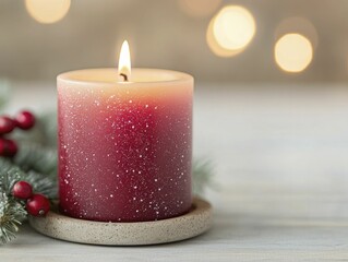 Charming Christmas Candle Design with Warm Glow and Holiday Accents