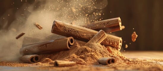 Poster - Cinnamon sticks and powder in a copy space image