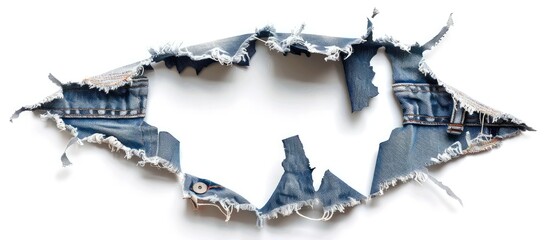 Aufkleber - Ripped jeans displayed on a white background with a hole in the denim fabric ideal for a copy space image