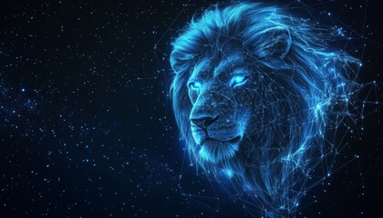 Digital art of the leo constellation glowing in a starry night sky, capturing cosmic elements