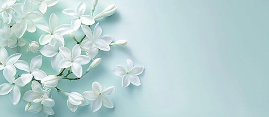 Poster - Light blue background with lovely jasmine flowers ideal for text placement copy space image