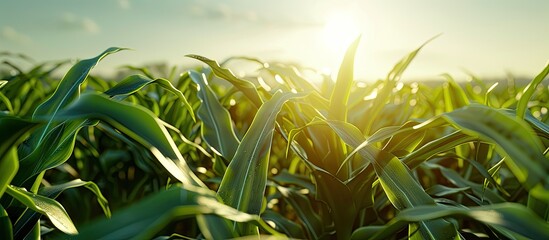 Poster - Cornfield in sunlight with a green hue daytime copy space image