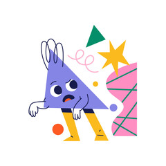 Aufkleber - Triangle personage with legs and surprised or confused facial expression. Vector cartoon character, sticker or emoji. Geometric shape creature, figure for kids to learn geometry forms names