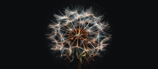 Poster - An abstract image resembling a dandelion flower against a black backdrop with ample copy space image