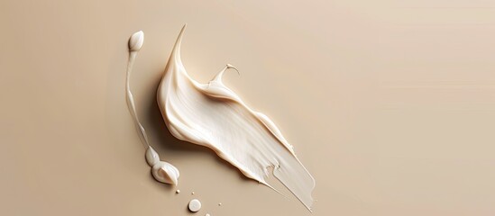 Poster - Skin care product with a creamy texture smudged elegantly on a beige backdrop with copy space image