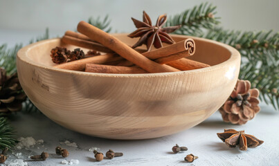 Wall Mural - Cinnamon sticks and anise on a textured background. Cinnamon roll and star anise. Spicy spice for baking, desserts and drinks. Fragrant ground cinnamon.Place for text. copy space.