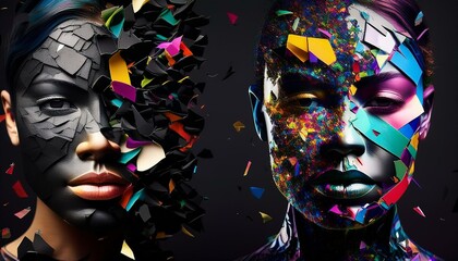 Fragmented Faces- Portraits that are shattered and reassembled with various colors