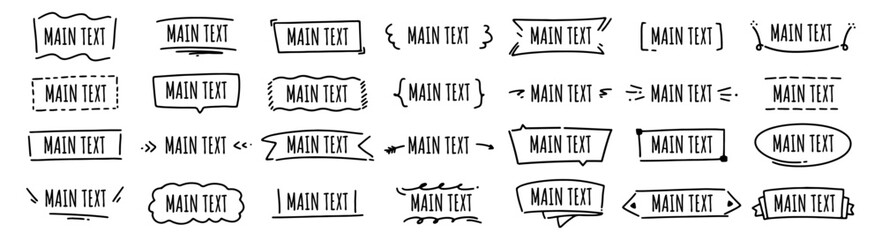 Aufkleber - Banners with handwriting doodle, frames with copy space. Vector isolated set of graphic borders for ui of application or website, text field for messenger or presentation, dialog box or speech bubble