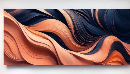 Poster - card poster or canvas design with abstract waves design with dark salmon very dark blue and pastel brown color