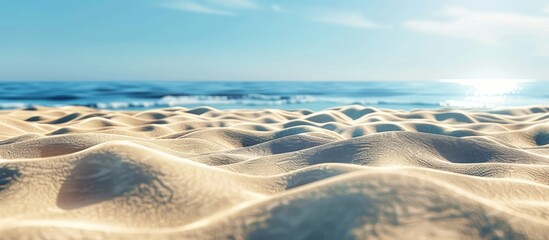 Poster - A serene scene with beige sand and a tranquil blue sea under the sunny sky ideal for adding a copy space image