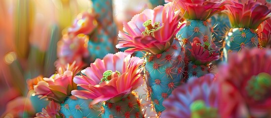 Aufkleber - Macro image of stunning cactus flowers for wallpaper with ample copy space image