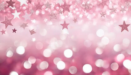 Wall Mural - white pink glitter bokeh with stars abstract background