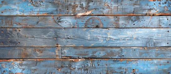 Leinwandbilder - Old natural patterns are visible on a blue hued wooden background surface in the copy space image