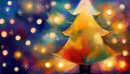 Wall Mural - abstract christmas tree oil painted background generative ai