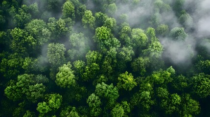 Wall Mural - Photograph of an untouched pristine forest landscape with a layered carbon credit certificate