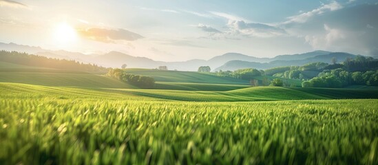 Poster - Scenic farmland with a picturesque backdrop featuring a vast expanse of beauty with copy space image