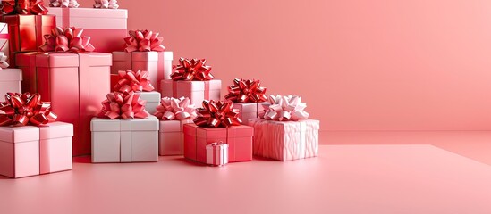 Leinwandbilder - Red and pink gift boxes arranged with copy space image on a blank backdrop