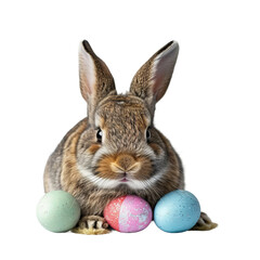 Wall Mural - easter bunny with easter eggs isolated on white background