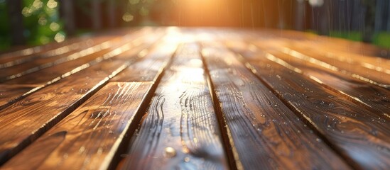 Aufkleber - Apply natural oil to wooden decking for protection and enhancement. Creative banner. Copyspace image