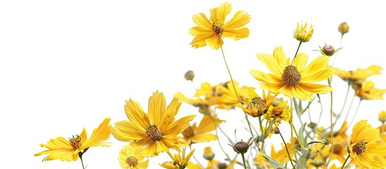 Sticker - Close up of yellow flowers on white backdrop with copy space image available