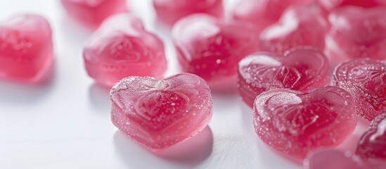 Leinwandbilder - Heart shaped pink candy displayed on a white backdrop with copy space image