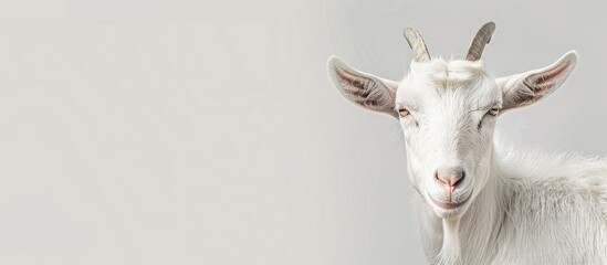 Poster - A white goat set against a white backdrop offering room for text with a copy space image