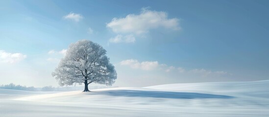 Sticker - Snow covered landscape with a lone lenga tree creating a serene scene with a vast empty horizon perfect for a copy space image