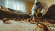 © Mikhail Vorobev - Professional exterminator spraying insecticide to eliminate roaches in a home environment
