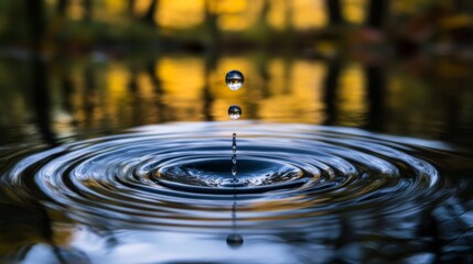 Aufkleber - A water droplet falling into a calm pool, creating ripples that expand outward, symbolizing tranquility and the beauty of nature's simplicity.