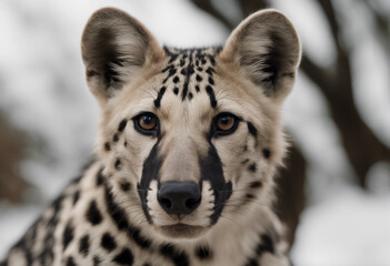Wall Mural - close up set of animals tapir honey badger wild dog serval cat snow leopard isolated on transparent