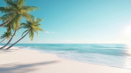 Sticker - Tropical Beach with Palm Trees and Clear Blue Water.