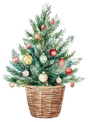 Poster - PNG Festive watercolor Christmas tree illustration