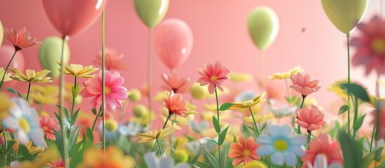 Fototapete - A cheerful birthday floral backdrop 02 with copy space image