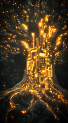 Wall Mural - A stylized glowing tree with intricate electronic circuit patterns