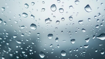 Aufkleber - Water droplets on a smooth glass surface, with soft light refracting through them, creating a minimalist and abstract visual effect.