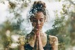 © Mikhail Vorobev - Double exposure of young woman meditating in nature  a serene yoga photography shot