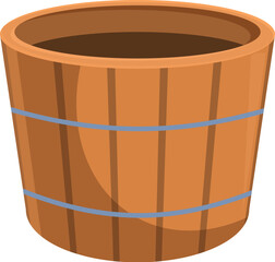 Poster - Empty wooden bucket is standing on a white background, waiting to be filled