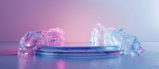 Aufkleber - Ice podium with colored lighting ideal as a backdrop for showcasing products like perfumes cosmetics beverages alcohol and jewelry providing an elegant copy space image